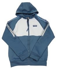 Modrošedo-bílá propínací sportovní mikina s nášivkou a logy a pruhem a kapucí MCKENZIE