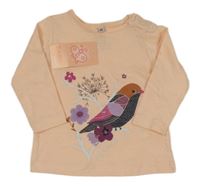 Nové - broskvové triko s ptáčkem 