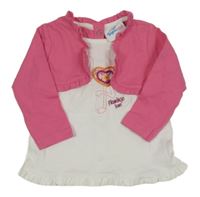 Bílé triko s plameňákem a růžovým bolérkem a volánky Topomini