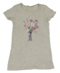 Světlešedé melírované dlouhé tričko s kyticí alive