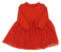 Červené žebrované šaty s tylem s hvězdičkami St. Bernard