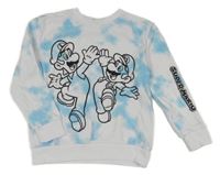 Bílo-modrá batikovaná mikina s Máriem a Luigim PRIMARK