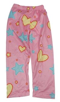 Růžové pyžamové kalhoty s hvězdičkami a srdíčky