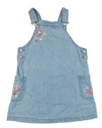 Světlemodré cargo riflové šaty s motýlky a květy Topolino