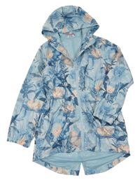 Světlemodrá šusťáková jarní parka s kytičkami a kapucí miss e-vie
