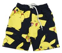 Tmavomodré teplákové kraťasy s Pikachu