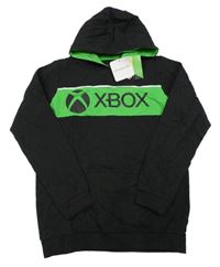 Nové - černo-zelená melírovaná mikina s X-BOX a kapsou a kapucí