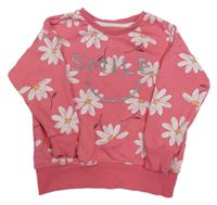 Růžová oversize mikina s kytičkami a nápisem/smajlíkem PRIMARK
