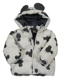 Světlešedá prošívaná šusťáková zimní bunda s Mickey a odepínací kapucí H&M