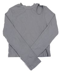 Šedý žebrovaný crop rolák s průstřihem H&M