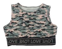 Zeleno-růžovo-černý army sportovní crop top s nápisy V by Very