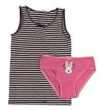 2set - Vínovo-bílá pruhovaná košilka + růžové kalhotky s Minnie