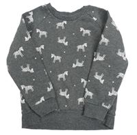 Tmavošedá melírovaná mikina se zebrami a srdíčky zn. Primark