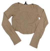 Hnědé žebrované crop triko New Look