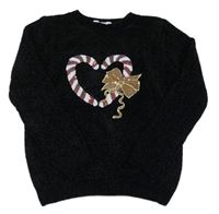 Černý žinylkový svetr s hůlkami z flitrů Primark