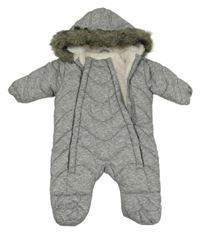 Šedá melírovaná šusťáková zimní kombinéza s kapucí F&F