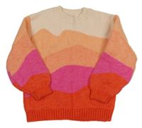 Růžovo-meruňkovo-červený vlněný svetr M&S