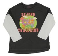 Antracitovo-bílé triko s květinami Next