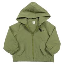 Khaki šusťáková bunda s dinosaurem a kapucí Shein