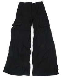 Černé plátěné cargo wide leg kalhoty H&M