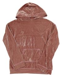 Starorůžová sametová mikina s kapucí E-Vie