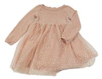 Starorůžové žinylkovo/tylové šaty s puntíky H&M