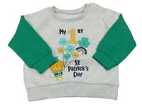 Nové - Světlešedo-zelená mikina s trojlístky a lvem Dunnes