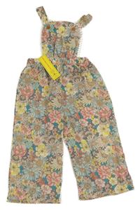 Nové - Šedý květovaný lehký culottes overal Shein