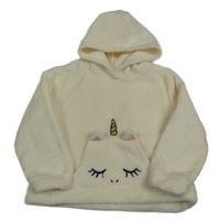 Krémová chlupatá mikina s kapsou s jednorožcem a kapucí H&M