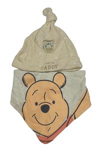 2set - Béžová melírovaná bavlněná čepice se zebrou a hvězdami + slinták s Púem