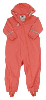 Korálová nepromokavá kombinéza s jednorožcem a kapucí lupilu