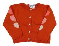 Červený vlněný propínací svetr se srdíčky Jacadi