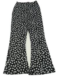 Černé květované lehké flare kalhoty Lipsy London