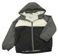 Tmavošedo-černo-smetanová šusťáková lehce zateplená bunda s kapucí George