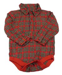 Červeno-zeleno-barevné kostkované košilové body Tu