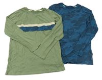 2x triko - petrolejovo-černé vzorované + khaki s pruhy M&S