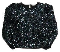 Černo-zeleno-fialová flitrová podšitá mikina Tu