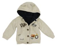 Světlebéžový zateplený propínací svetr se zvířaty a kapucí Nutmeg