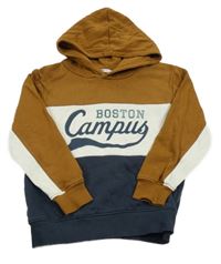 Hnědo-bílo-tmavomodrá mikina s nápisem a kapucí H&M