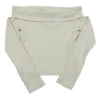 Smetanové žebrované crop triko s volánem Y.F.K.