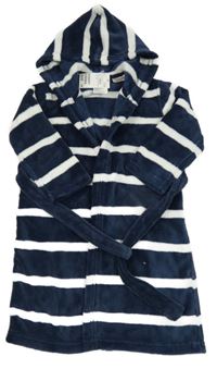Nové - Tmavomodro-bílý pruhovaný chlupatý župan s kapucí H&M