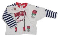 Nové - Bílo-pruhované triko s rugby míčem + slinták s růží - England