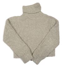 Šedý třpytivý chlupatý crop svetrový rolák Zara