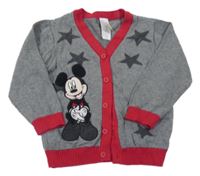 Šedý melírovaný propínací svetr s Mickeym a hvězdami C&A