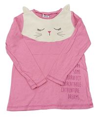 Růžové pyžamové triko s kočkou Yigga