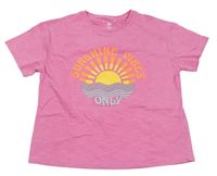 Růžové crop tričko s nápisem a sluncem F&F