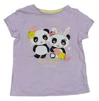 Lila tričko s pandami z flitrů F&F