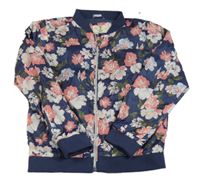 Tmavomdoro-růžová květovaná šusťáková podzimní bunda zn. Yd.