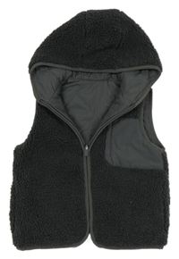 Tmavošedá huňatá lehce zateplená vesta s kapucí Dunnes 