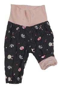 Tmavošedo-růžové plátěné podšité kalhoty s úpletovým pasem Dopodopo